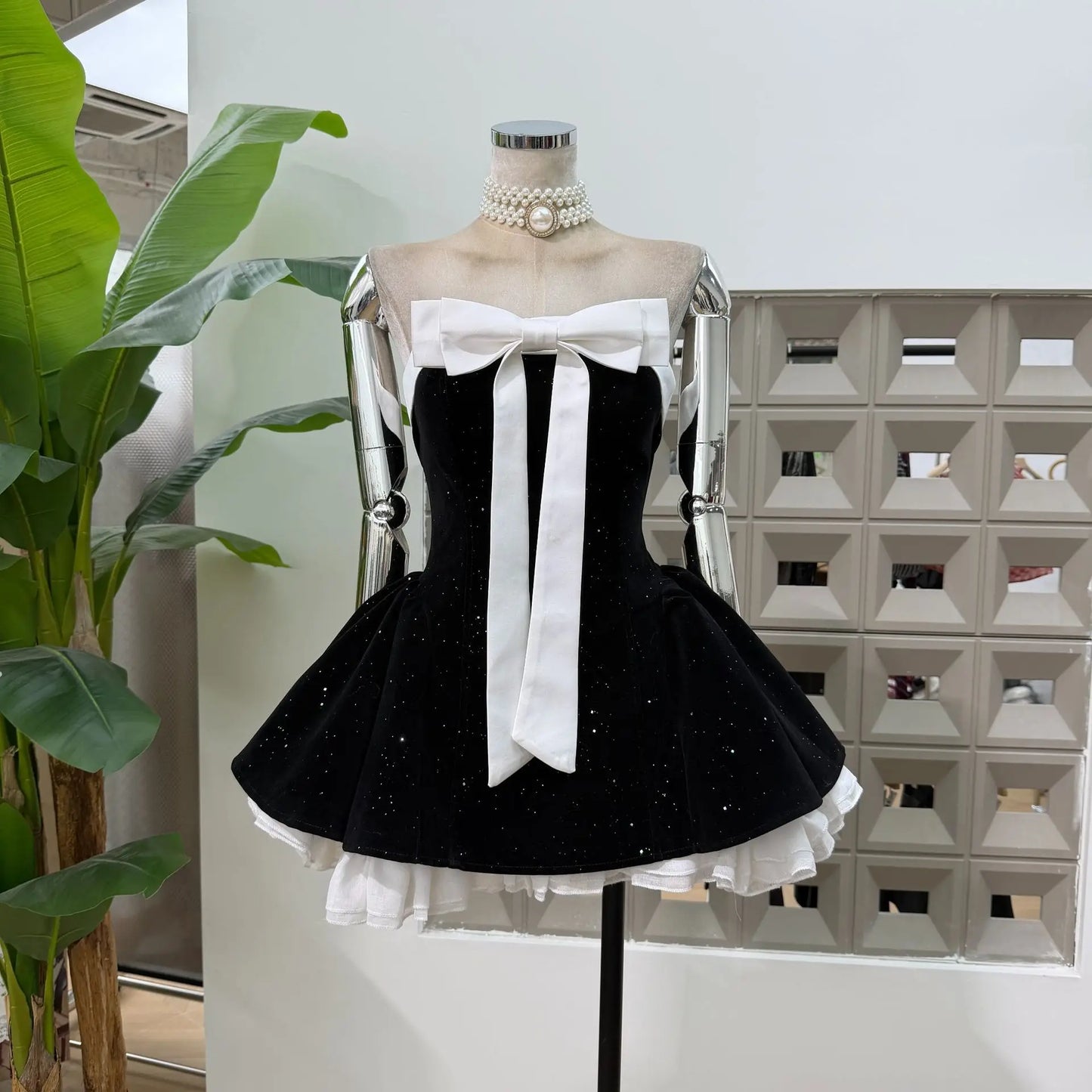 Women Sexy Strapless Backless Polka Dot Bow A Line Dress Party Birthday Evening Ball Gowns Nightclub Show Wear Fashion Vestido