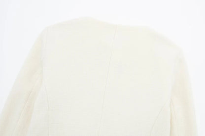 Women's Golden Button Jacket Coat, O Neck, Long Sleeve, Female Outerwear, Chic Tops, Fashion