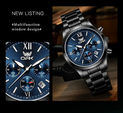 OPK 6052 Chronograph Quartz Wristwatch Original Steel Strap Waterproof Luminous Calendar Fashion Elegant Men's Business Watches