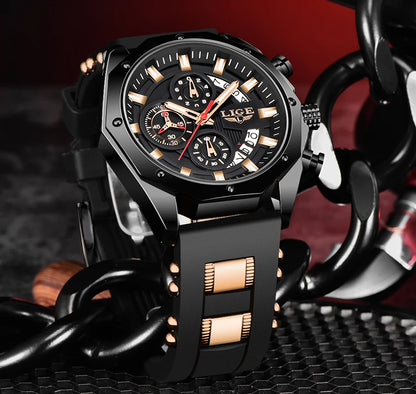 LIGE Fashion Men Watches Top Brand Luxury Silicone Sport Watch Men Quartz Date Clock Waterproof Wristwatch Chronograph Clock Man