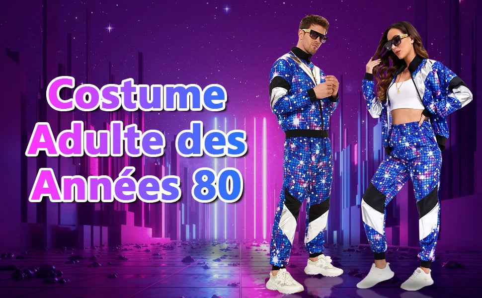 Women's Men's Costume 80s 90s Suit Party Accessories Disco Jacket Trousers  Outfit Women's Men's Costume Tracksuit for Carnival