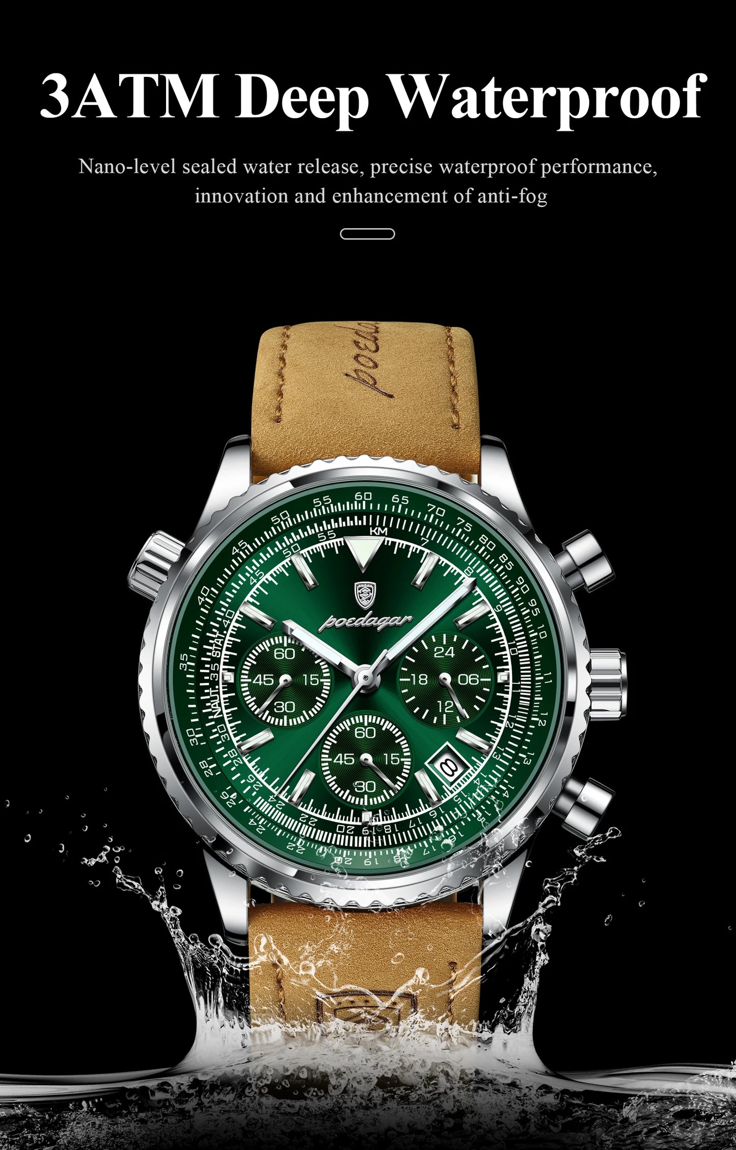 POEDAGAR Business Men Wristwatch Waterproof Luminous Date Chronograph Sport Man Clock Leather Quartz Fashion Men's Watches Reloj