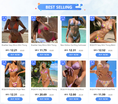 BIQIUYYI Brazilian Sexy Micro Mini Thong Bikini Set Summer Bandage Swimsuit Women Pleated Bathing Suit Beachwear Halter Biqiuni