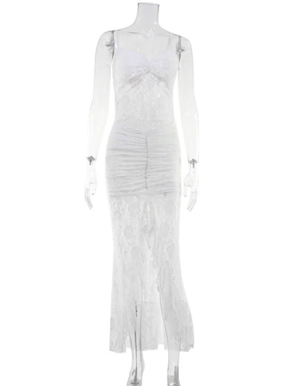 CNYISHE Lace Sheer Camisoles Solid Split V Neck Sheath Women Dresses Fashion Holiday Beach Sexy Club Female Bodycon Vestidos