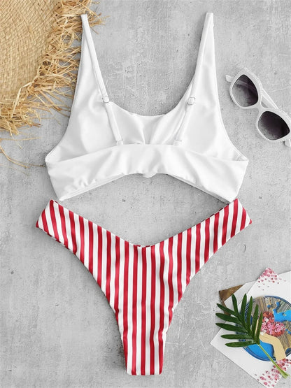 Sexy Micro Bikini 2026 Women Swimsuit Scoop Neck Striped Swimwear Knot Bow Fringe Summer Beachwear Bathing Suit Push Up Biquini