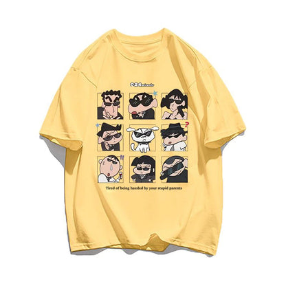 2025 Summer Women's Clothes Streetwear Crayon Shin Chan  Print Cartoon T Shirt Tops Men's Women's Clothes 100%Cotton T Shirts