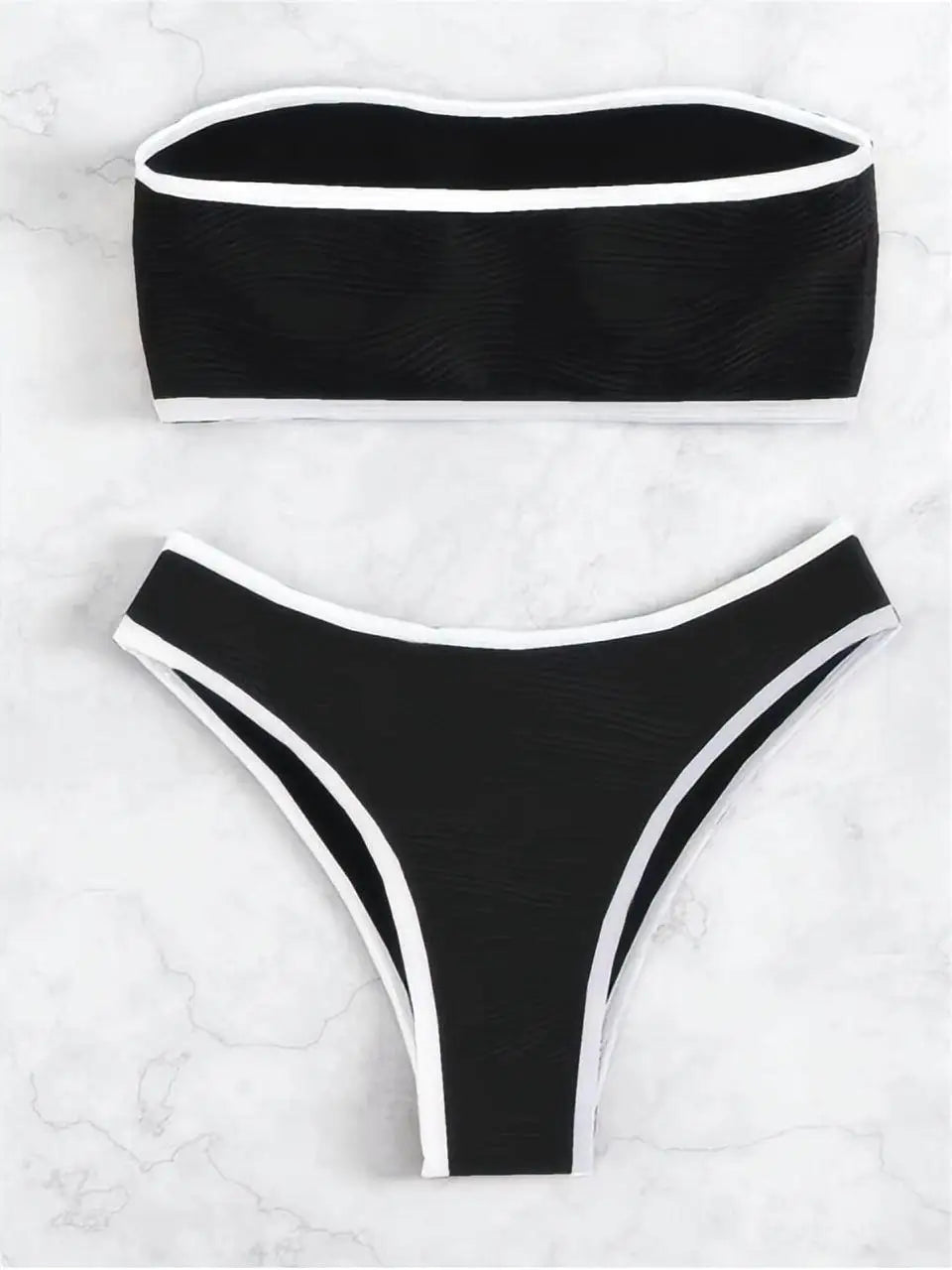 2026 Women Sexy Thong Swimsuit Push Up Swimwear Contrast Binding Bandeau Bikinis Female Bathing Suit Swimming Summer Beachwear