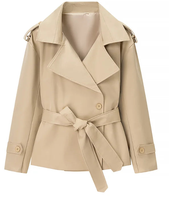 Solid Lapel Belted Windbreaker Chic Full Sleeve Button Loose Long Coat For Women 2025 New Office Lady Daily Commute Overcoats