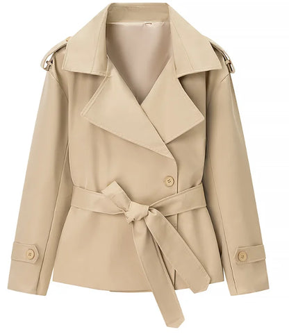 Solid Lapel Belted Windbreaker Chic Full Sleeve Button Loose Long Coat For Women 2025 New Office Lady Daily Commute Overcoats