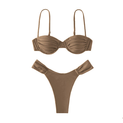 New Hot Sale Sexy Women Push-up Padded Bra Bikini Set Pleated Swimsuit Swimwear Swimming Beach Bathing Costume Bikini Set