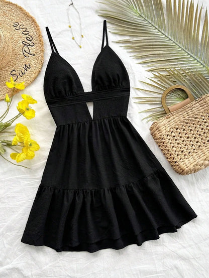 4-Color Leopard Printed Sexy Camisole Dress Women Sleeveless Backless Mini Dress Summer Vacation Dresses