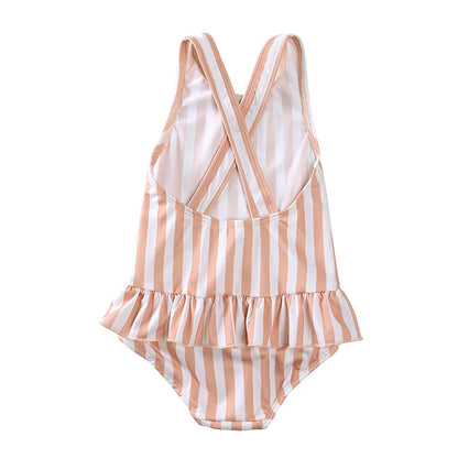 Girls Cute Backless Floral One-piece Swimsuit Baby Bikini Swimwear with hat Sun-proof Beach Vacation Toddlers Kids Chic Swimsuit