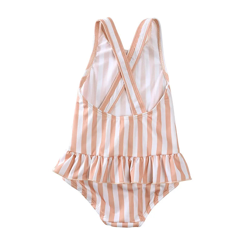 Girls Cute Backless Floral One-piece Swimsuit Baby Bikini Swimwear with hat Sun-proof Beach Vacation Toddlers Kids Chic Swimsuit