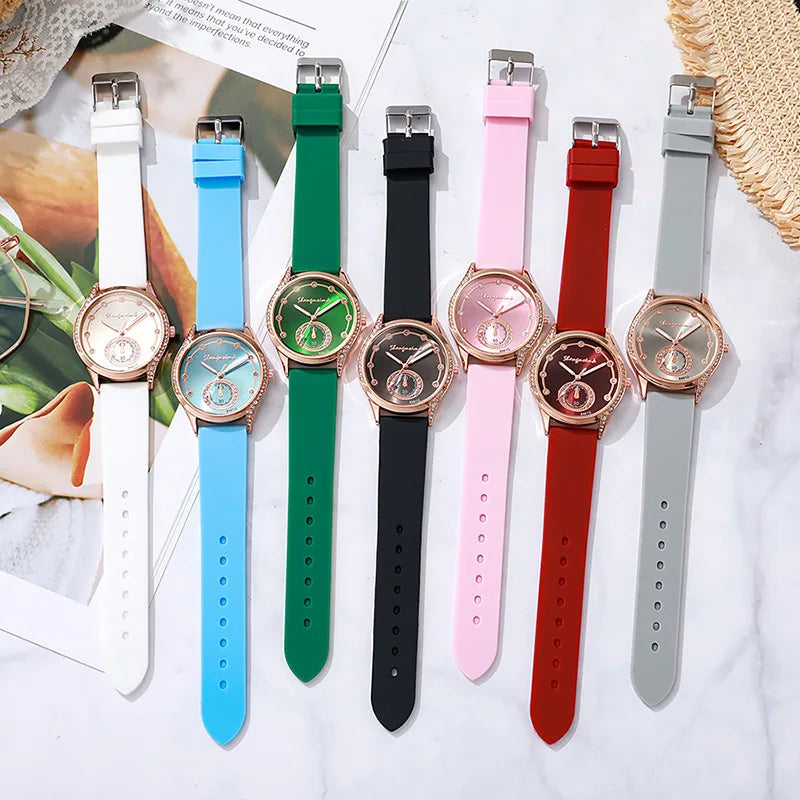 Luxury Rhinestone Women Watches Fashion Silicone Band Quartz Wristwatch for Ladies Clock Reloj Mujer（Without Box）
