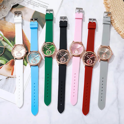 Luxury Rhinestone Women Watches Fashion Silicone Band Quartz Wristwatch for Ladies Clock Reloj Mujer（Without Box）