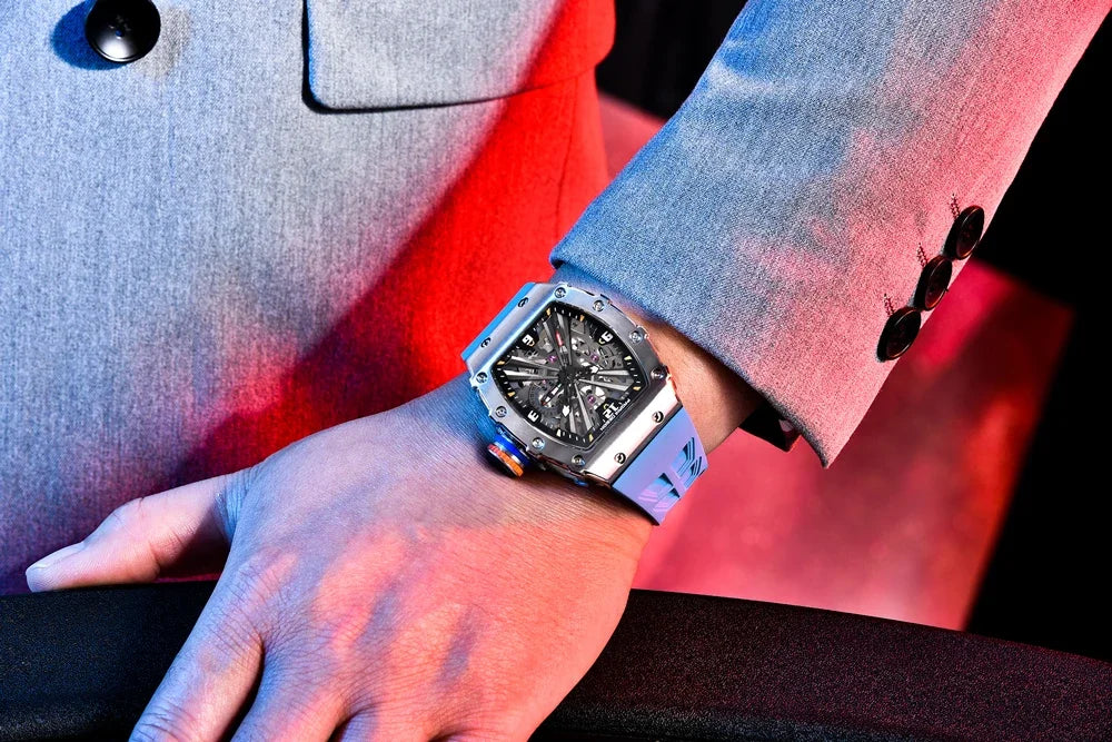PAGANI DESIGN  Luxury Mens Quartz Watches Barrel Shape Waterproof Wrist Watch For Men VH65 Silicone Luminous Sapphire Mirror