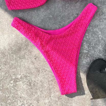 Wrinkled Bandeau High Cut Bikini Women Swimwear Female Swimsuit Two-pieces Bikini set Strapless Bather Bathing Suit Swim V3367