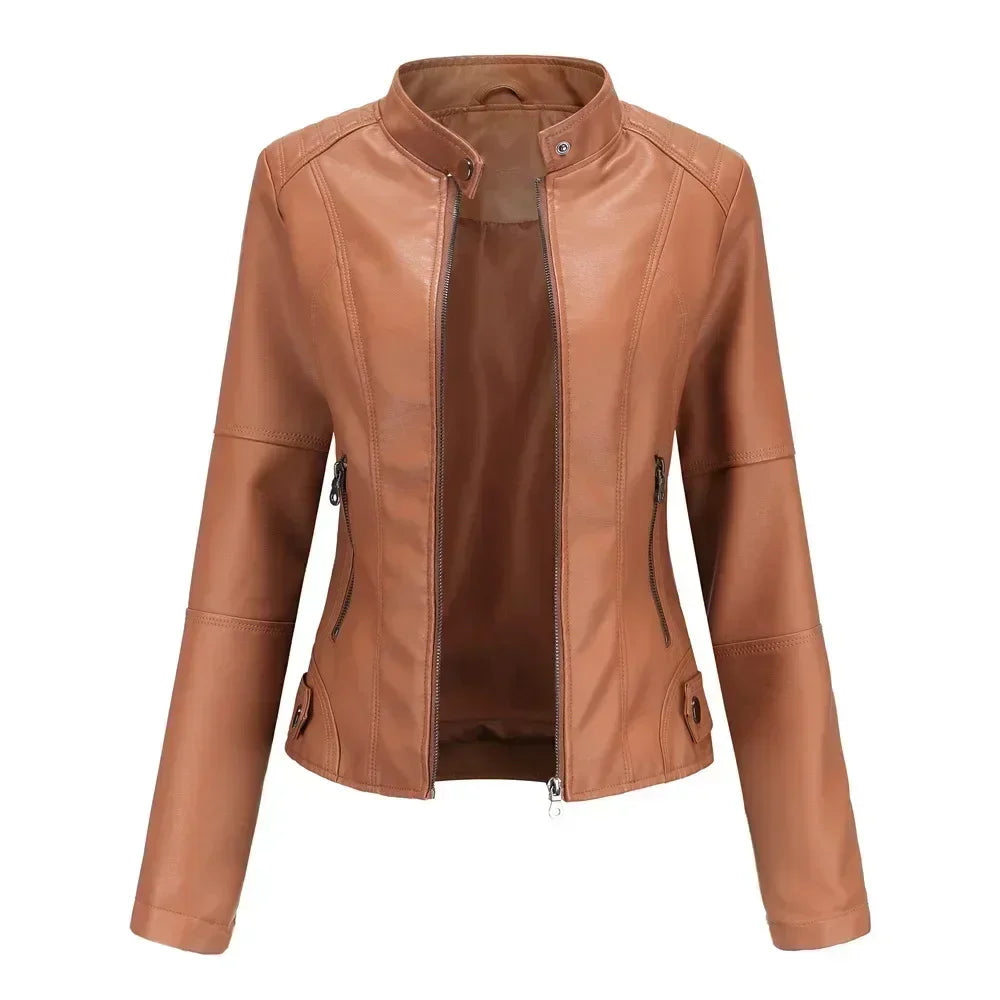 Faux Leather Jacket Women 2026 Autumn Spring Women's Moto Biker Jacket Red Black Coat Brown Purple Blue 3xl 4xl Coffee XS Beige