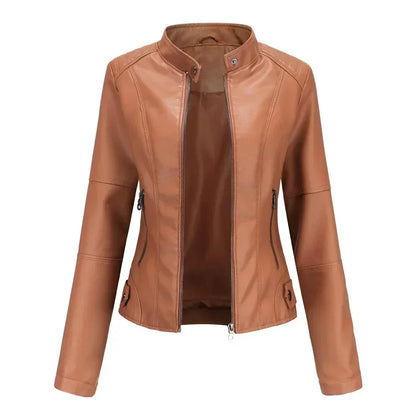 Faux Leather Jacket Women 2026 Autumn Spring Women's Moto Biker Jacket Red Black Coat Brown Purple Blue 3xl 4xl Coffee XS Beige