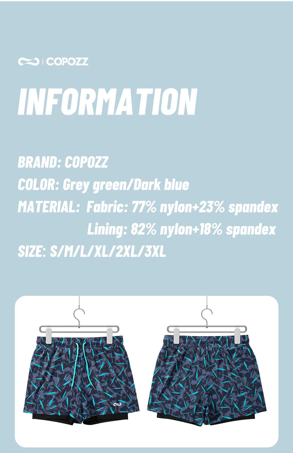 COPOZZ Summer Men's Beach Swimming Trunks Drawstring Elastic Waist Swimsuit Shorts Plus Size Quick Drying Swimwear Shorts Board