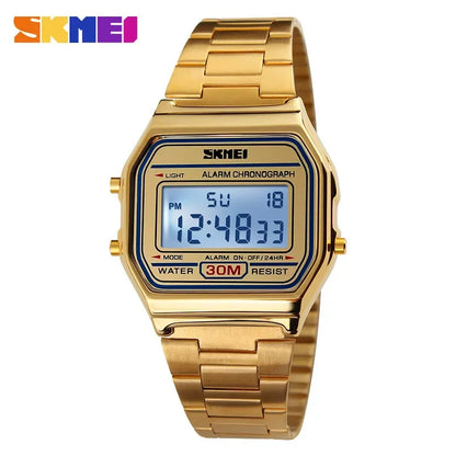 SKMEI 1123 Luxury Retro Digital Sports Watch for Men Stainless Steel Waterproof Mens Wristwatches Steel Clock 1328 Reloj Hombre