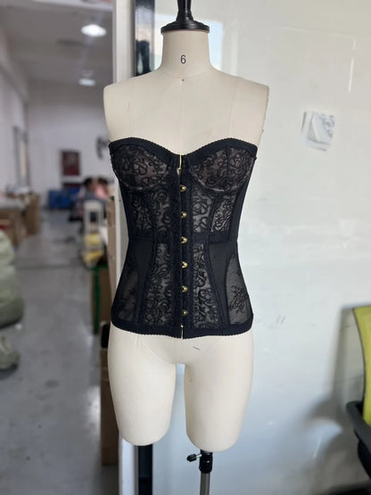 Sexy Lace Women Vest Elegant Slash Neck Single Breasted Sleeveless Backless Female Tank Top 2025 Summer Fashion Lady Streetwear