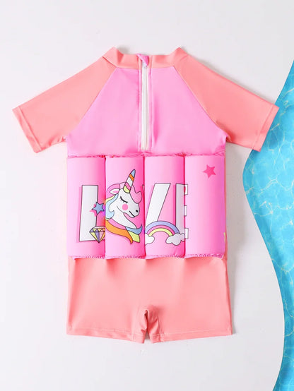Children's Buoyancy Swimsuit One-piece Swimsuit for Kids Floating Rash Guards Cartoon Print Girls Boys Swimwear Swimming Clothes
