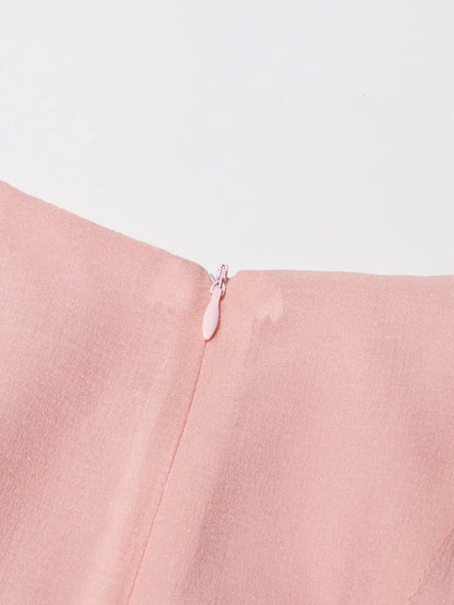 VGH Sweet Ruffles Elegant Knee Length Dresses for Women Round Neck Flare Sleeve High Waist Spliced Button  A Line Dress Female
