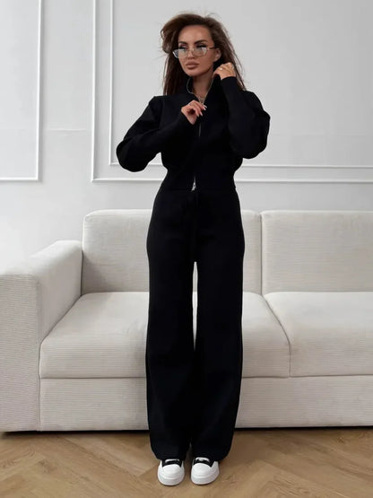 Blubelle Women's New Autumn Winter Zip Up Knit Set Trendy Slim Fit Cardigan Pants Chic Commuting Sweater Outfit