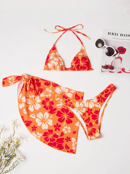 European and American Sexy Swimsuit Skirt Bikini Three-Piece Set