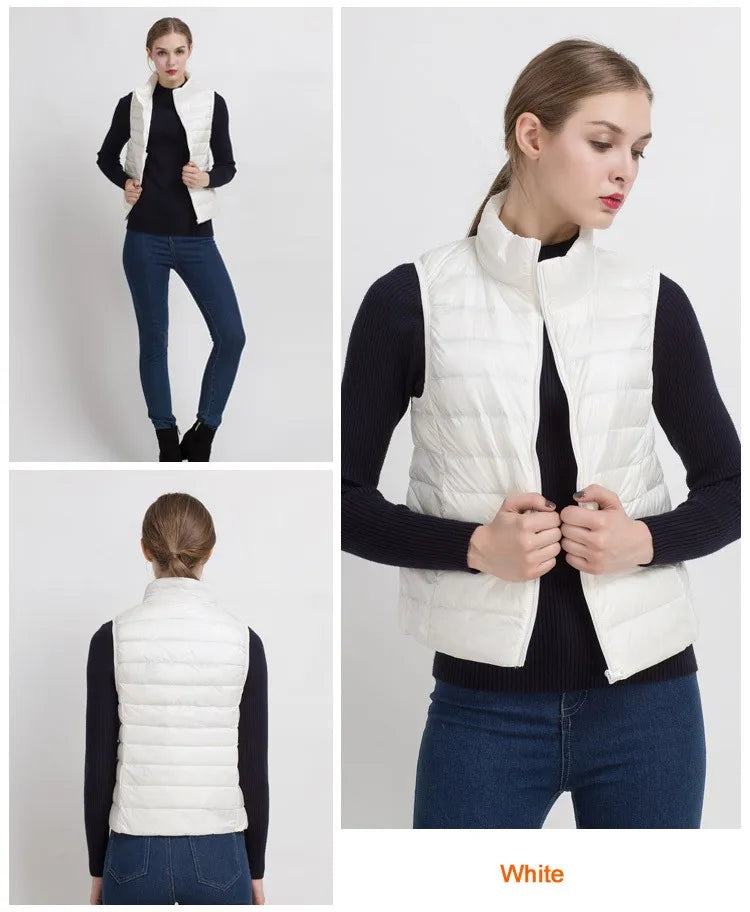 Women Vests 2023 New Autumn Winter Ultra Light Duck Down Vest Female Slim Sleeveless Jacket Windproof Warm Puffer Waistcoat