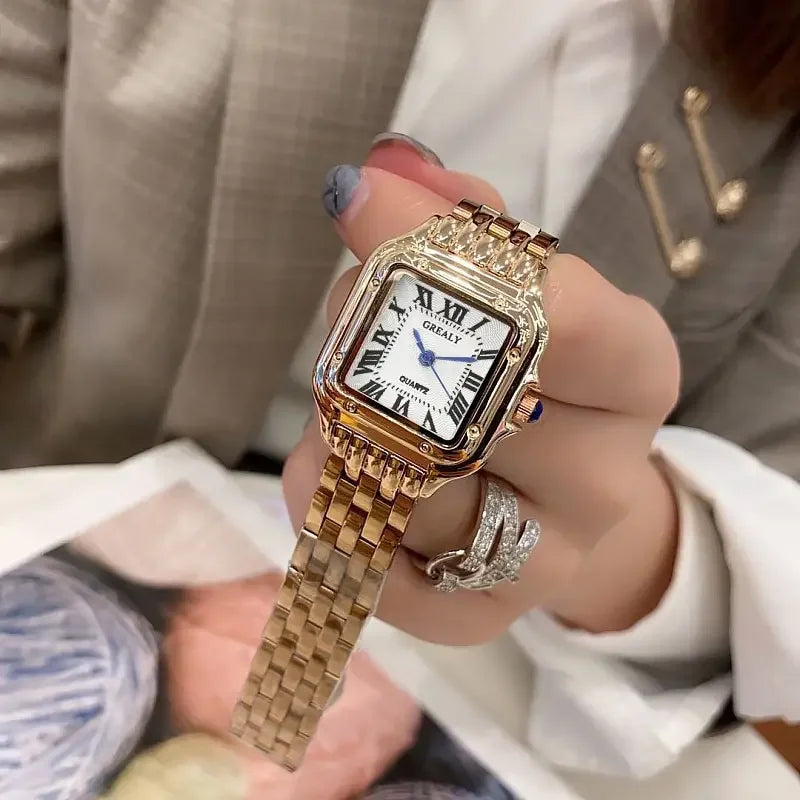 Luxury Women's Quartz Watch Fashion Leisure Diamond Simple Gold Silvery Steel Strip Wristwatch for Ladies Gift Clock