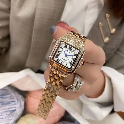 Luxury Women's Quartz Watch Fashion Leisure Diamond Simple Gold Silvery Steel Strip Wristwatch for Ladies Gift Clock