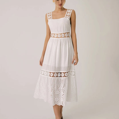 Ashgaily White Dress Women Halter Cotton Long Dress Lace Elegant Party Outfits Ladies Sexy Club Clothes