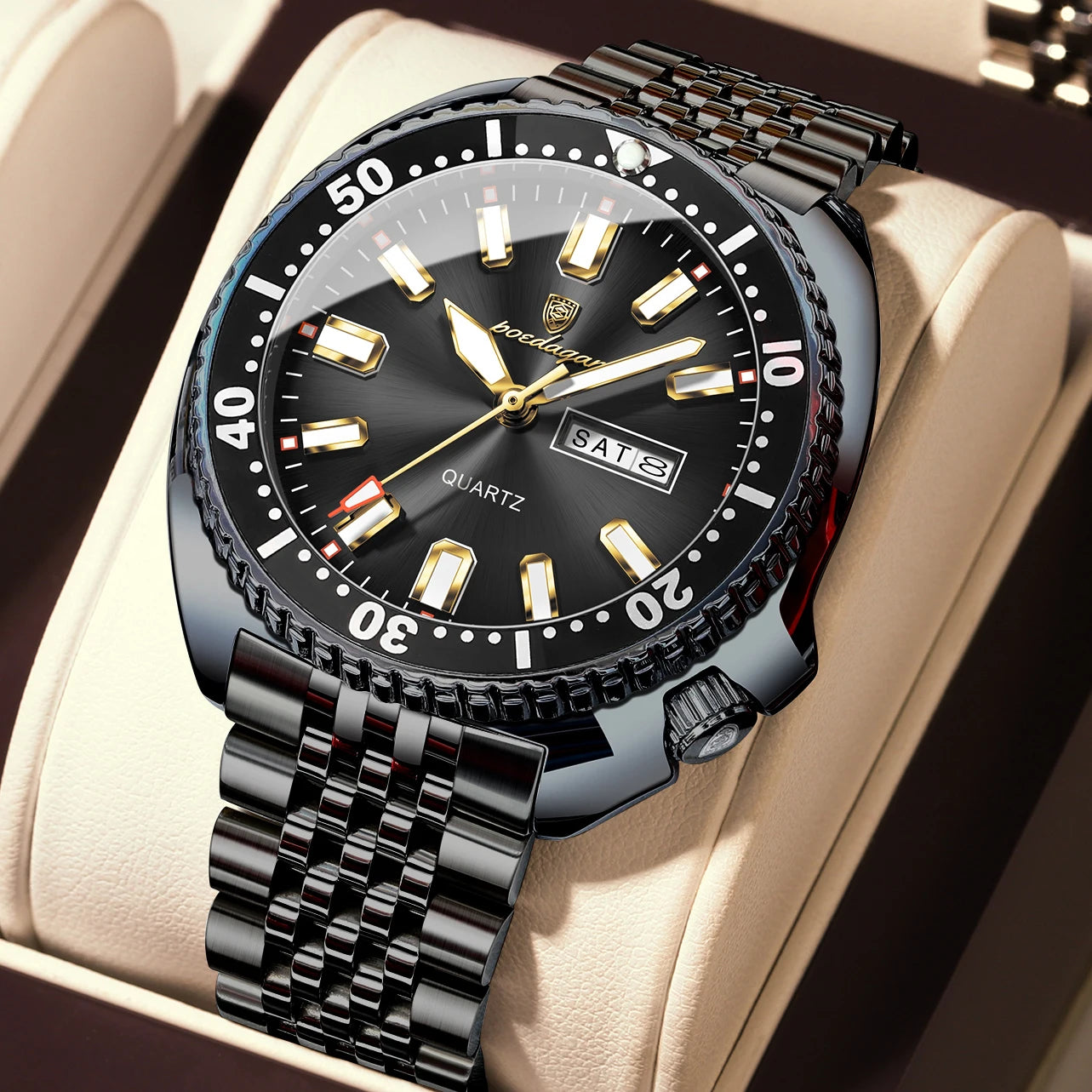 POEDAGAR Luxury Brand Men Clock Date Week Fashion Quartz Male Wristwatch Luminous Waterproof Stainless Steel Men's Watches Reloj