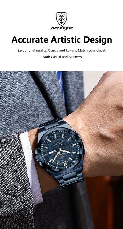 POEDAGAR Top Business Men's Watches Stainless Steel Waterproof Luminous Man Watch Date Week Quartz Casual Fashion Men Wristwatch