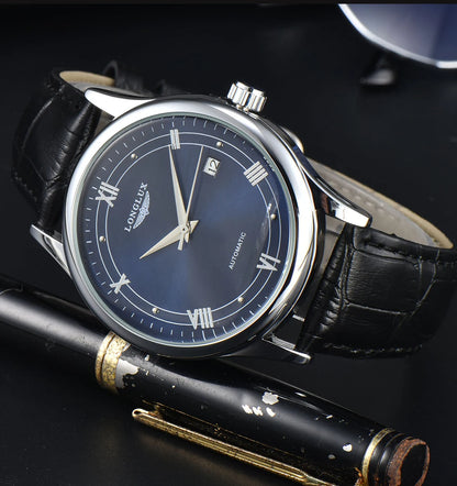 Men automatic watch simple mechanical watches  date waterproof fashion leather gift