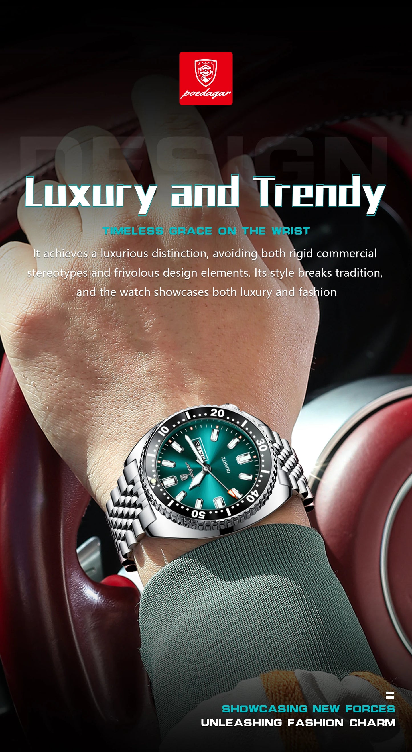 POEDAGAR Luxury Brand Men Clock Date Week Fashion Quartz Male Wristwatch Luminous Waterproof Stainless Steel Men's Watches Reloj