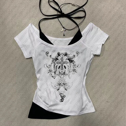 Y2k Aesthetic pattern Vintage Basic Tees Ladies Clothes Retro Graphic Top Short Sleeve Casual T Shirt for Women Millennium style