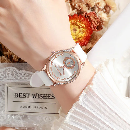 Luxury Rhinestone Women Watches Fashion Silicone Band Quartz Wristwatch for Ladies Clock Reloj Mujer（Without Box）