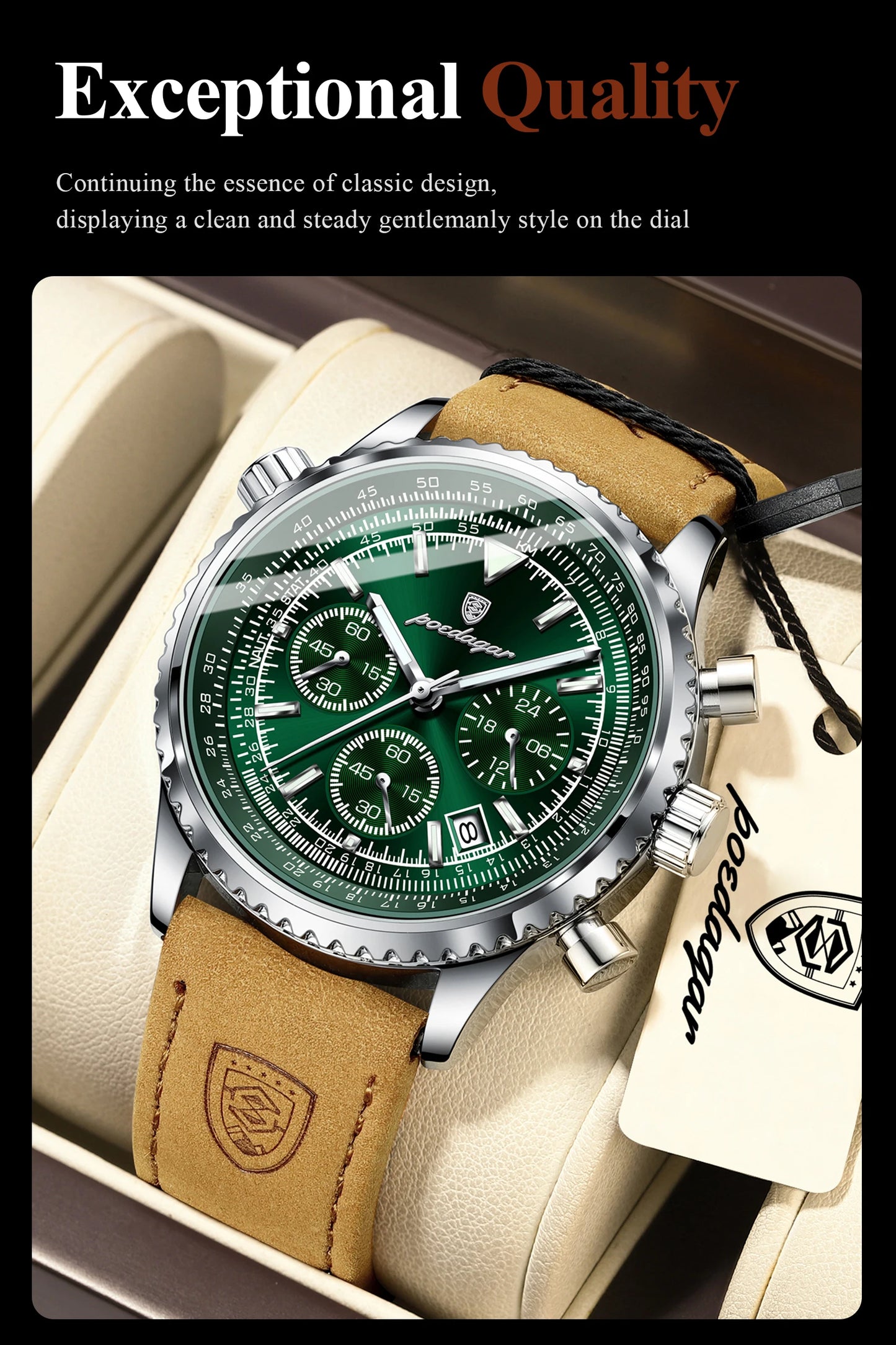 POEDAGAR Business Men Wristwatch Waterproof Luminous Date Chronograph Sport Man Clock Leather Quartz Fashion Men's Watches Reloj