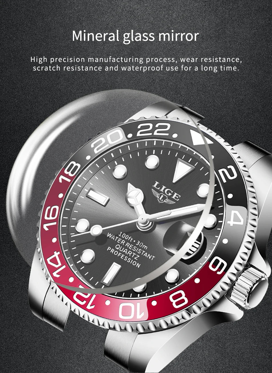 LIGE Top Brand Fashion Mens Watch Business Luxury Quartz Wristwatches Luminous Waterproof Sports Watches Mens Gifts Reloj Hombre