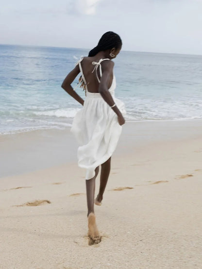 TARUXY Sexy Backless Beach Dress For Women V Neck Splice Folds Long Dresses Womens Party Elegant Bandage Maxi Sundress Female