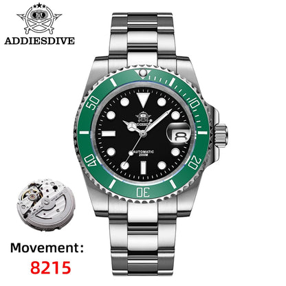 ADDIESDIVE AD2503 Luxury Men Automatic Watch 8215 Movement Sapphire Glass Diving Watches 200M Waterproof Mechanical reloj hombre