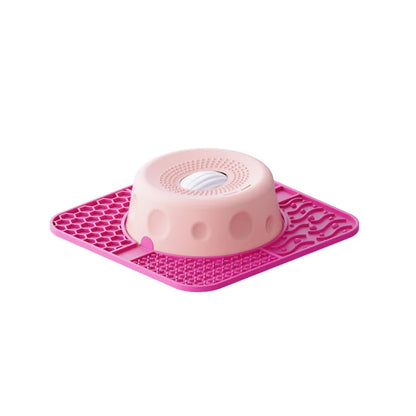 New Double-bowl Pet Licks-and-eats Bowls with Fun Rollers At The Bottom and Suction Cups. for Dogs and Cats. Licking Pads.