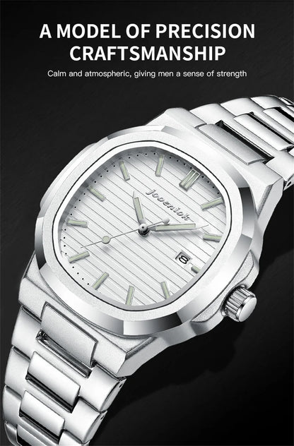 JOOENIOK Luxury Military Man Watch Square Waterproof Luminous Date Week Men Watch Stainless Steel Quartz Men's Watches Reloj+box