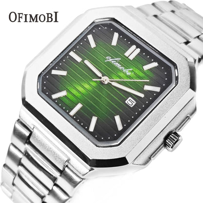 Classic Men Business Watches Fashion Square Dial Stainless Steel Strap Quartz Watch with Calendar For Luxury Mens Clock