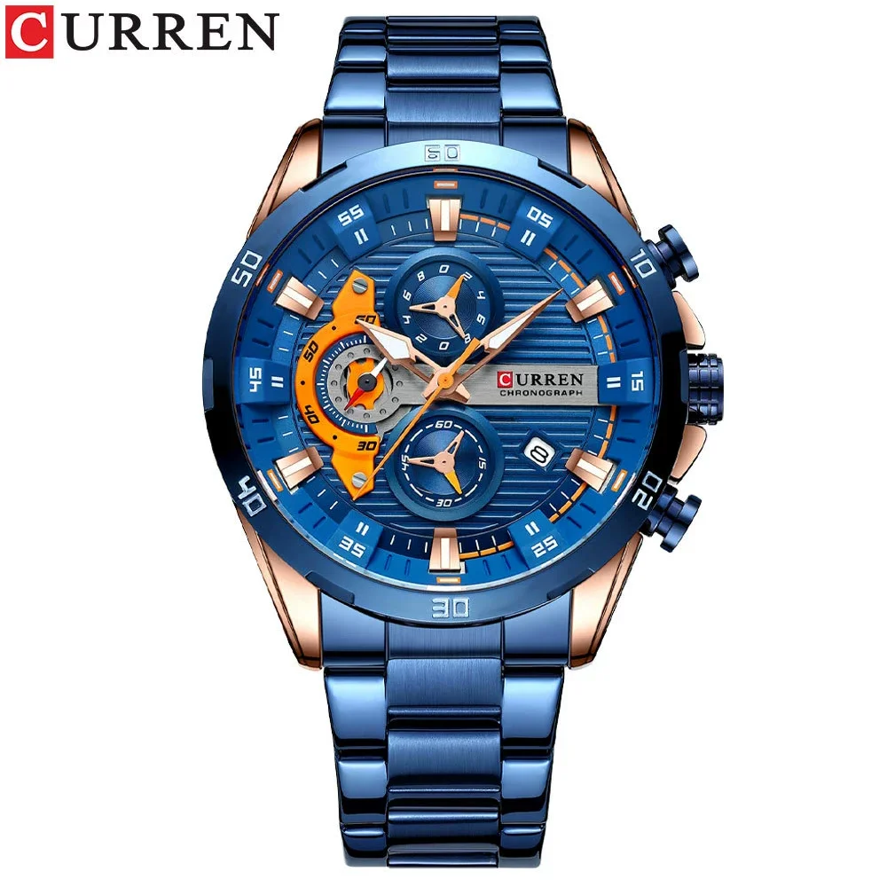 CURREN 8402 Creative Fashion Mens Business Casual Wristwatches Stainless Steel Luminous Dial Chronograph Clock