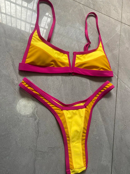 Splicing Denim V Shaped Thong Bikini Women Swimsuit Female Swimwear Two Pieces Bikini Set Bather Push Up Bathing Suit Swim Lady