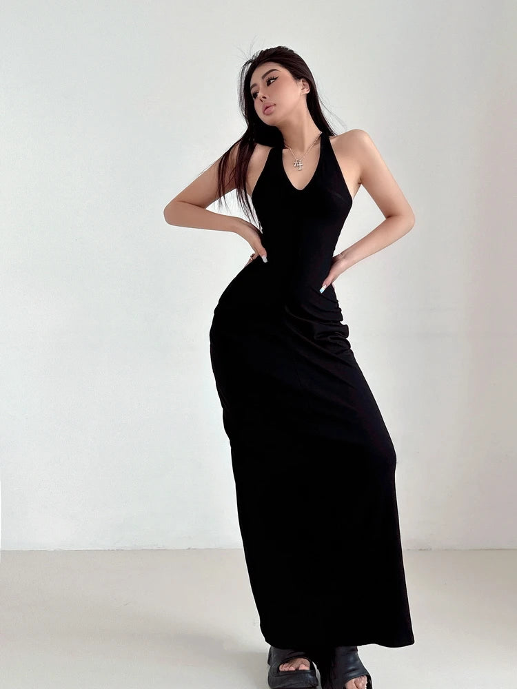 Racerback Tank Top Dresses Chest Large Waist Fold Black Sexy Dress Elegant For Women Fashion Sexy Women Robe 2024 New 4BMV